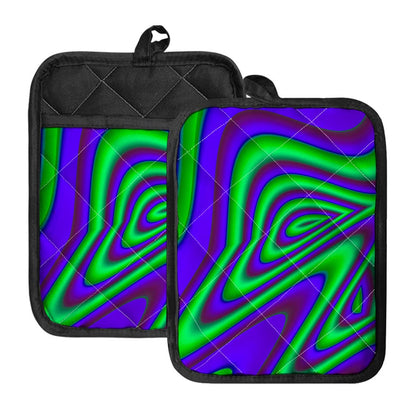 Purple Green Psychedelic Trippy Print Pot Holders With Pocket