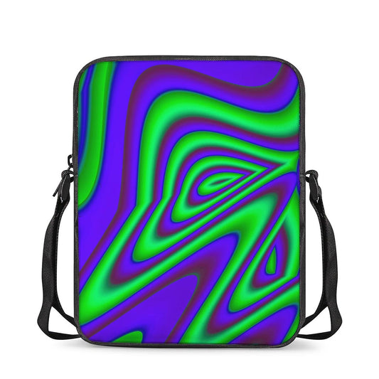 Purple Green Psychedelic Trippy Print Rectangular Crossbody Bag