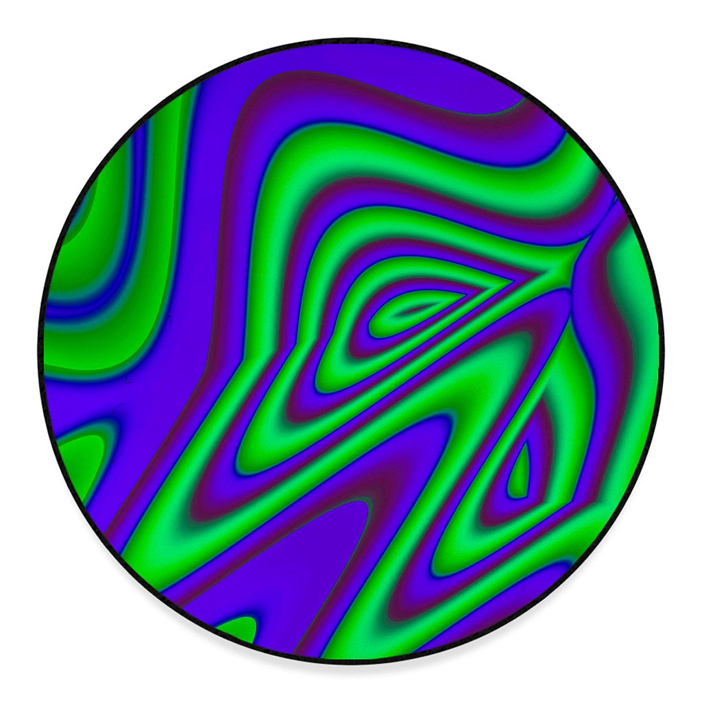 Purple Green Psychedelic Trippy Print Round Floor Mat