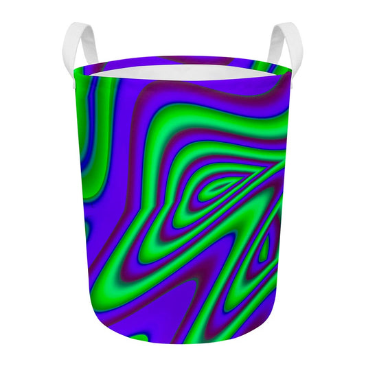 Purple Green Psychedelic Trippy Print Round Laundry Basket