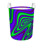 Purple Green Psychedelic Trippy Print Round Laundry Basket
