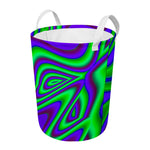 Purple Green Psychedelic Trippy Print Round Laundry Basket
