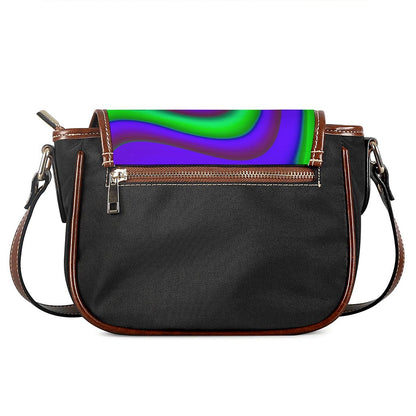 Purple Green Psychedelic Trippy Print Saddle Bag