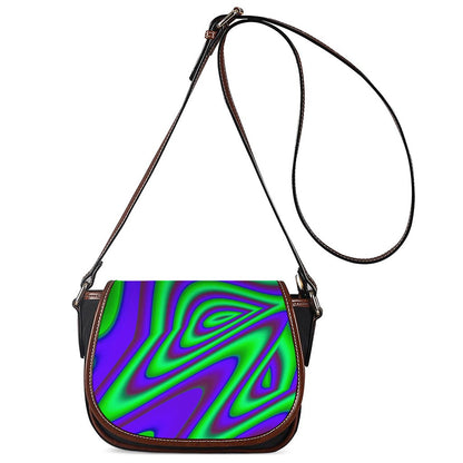 Purple Green Psychedelic Trippy Print Saddle Bag