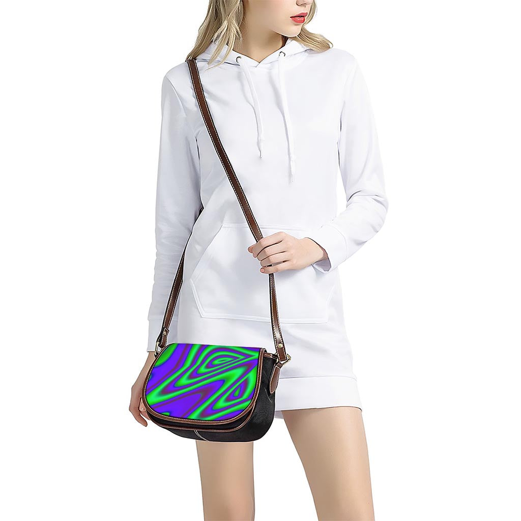 Purple Green Psychedelic Trippy Print Saddle Bag