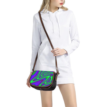 Purple Green Psychedelic Trippy Print Saddle Bag