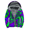 Purple Green Psychedelic Trippy Print Sherpa Lined Zip Up Hoodie