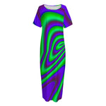 Purple Green Psychedelic Trippy Print Short Sleeve Long Nightdress