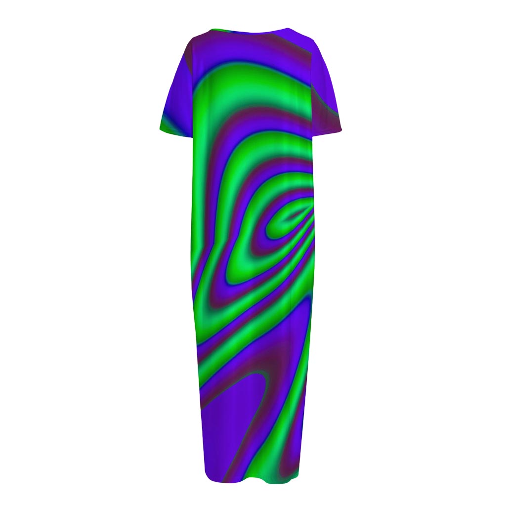 Purple Green Psychedelic Trippy Print Short Sleeve Long Nightdress