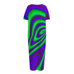 Purple Green Psychedelic Trippy Print Short Sleeve Long Nightdress