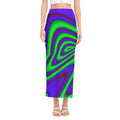 Purple Green Psychedelic Trippy Print Side Slit Maxi Skirt