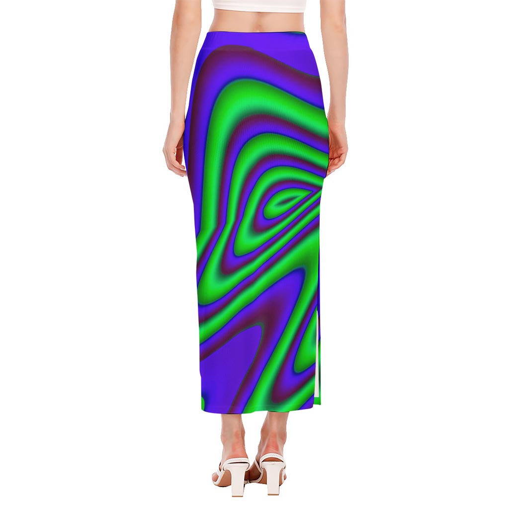 Purple Green Psychedelic Trippy Print Side Slit Maxi Skirt