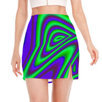 Purple Green Psychedelic Trippy Print Side Slit Mini Skirt