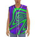 Purple Green Psychedelic Trippy Print Sleeveless Baseball Jersey