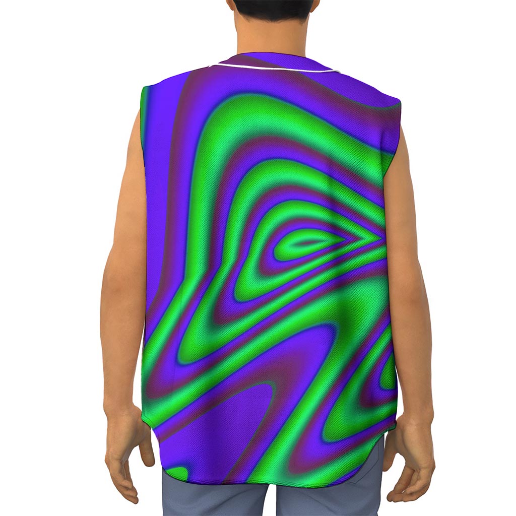 Purple Green Psychedelic Trippy Print Sleeveless Baseball Jersey