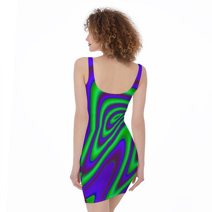 Purple Green Psychedelic Trippy Print Sleeveless Bodycon Dress
