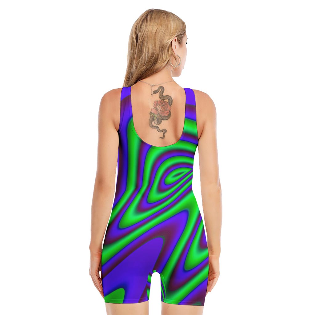 Purple Green Psychedelic Trippy Print Sleeveless One Piece Swimsuit
