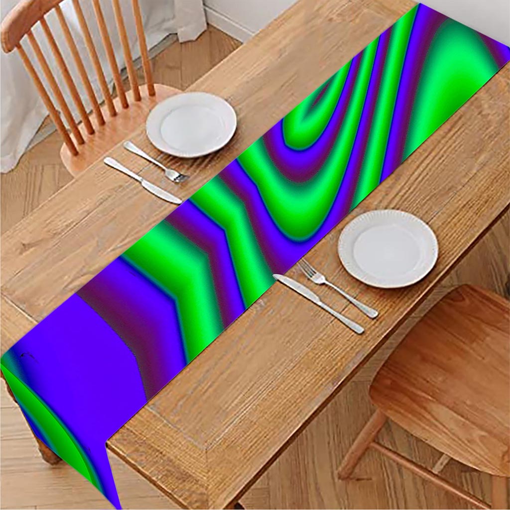 Purple Green Psychedelic Trippy Print Table Runner
