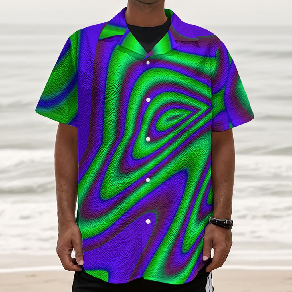 Purple Green Psychedelic Trippy Print Textured Short Sleeve Shirt