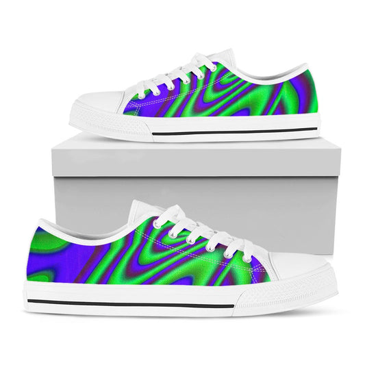 Purple Green Psychedelic Trippy Print White Low Top Sneakers