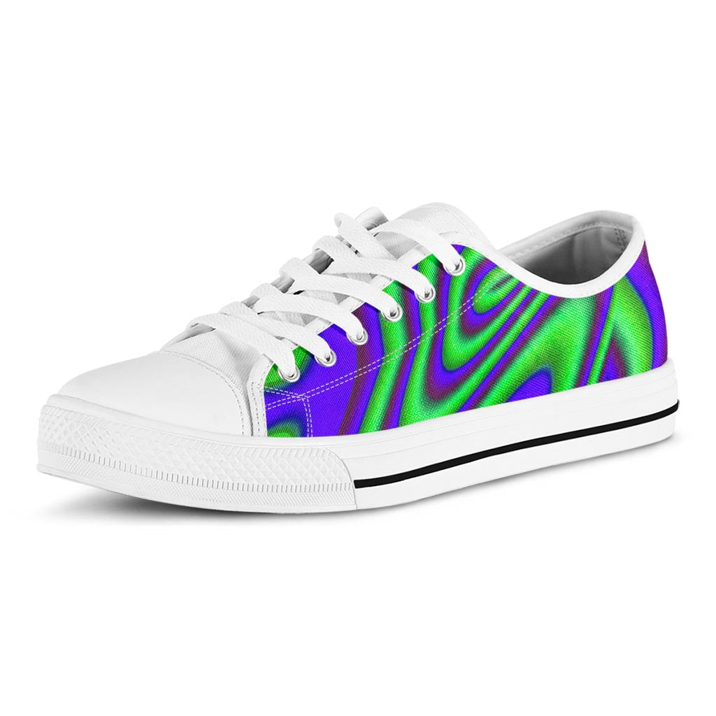 Purple Green Psychedelic Trippy Print White Low Top Sneakers