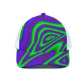 Purple Green Psychedelic Trippy Print White Mesh Trucker Hat