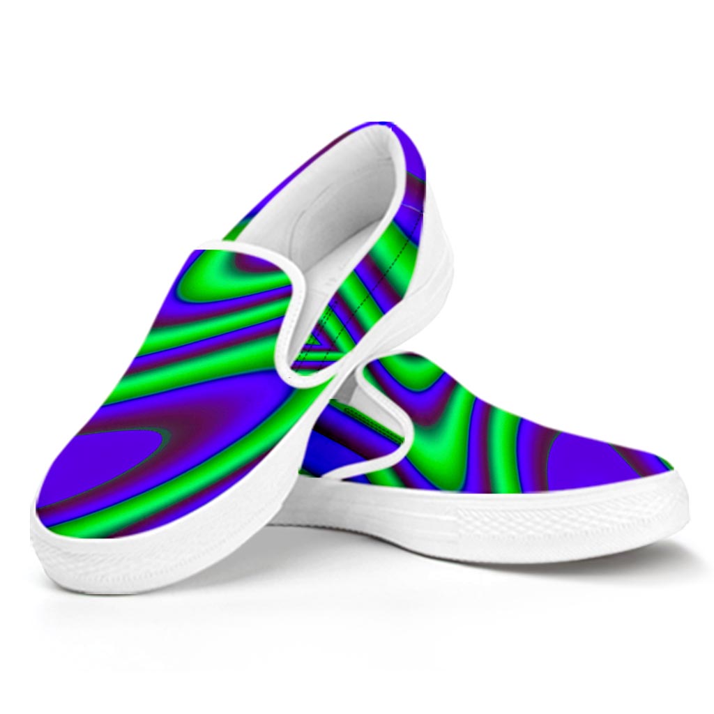 Purple Green Psychedelic Trippy Print White Slip On Sneakers