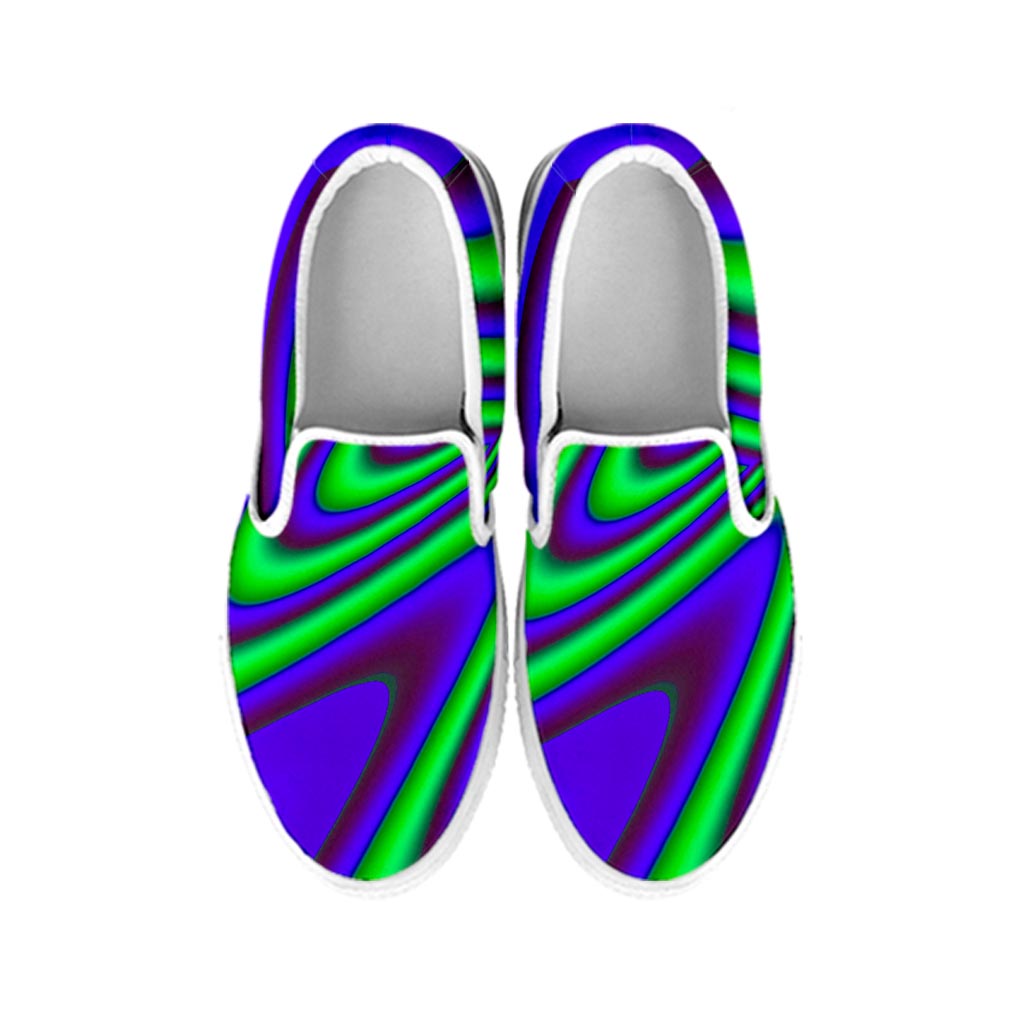 Purple Green Psychedelic Trippy Print White Slip On Sneakers