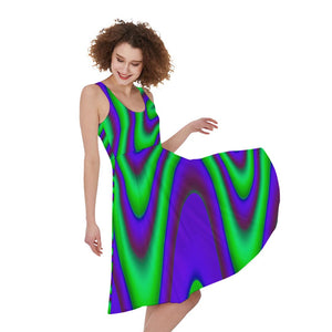 Purple Green Psychedelic Trippy Print Women's Sleeveless Dress