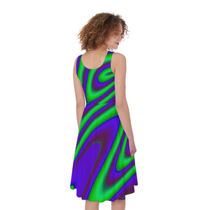 Purple Green Psychedelic Trippy Print Women's Sleeveless Dress