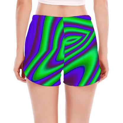 Purple Green Psychedelic Trippy Print Women's Split Running Shorts