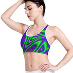 Purple Green Psychedelic Trippy Print Women's Sports Bra