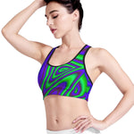 Purple Green Psychedelic Trippy Print Women's Sports Bra
