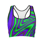 Purple Green Psychedelic Trippy Print Women's Sports Bra