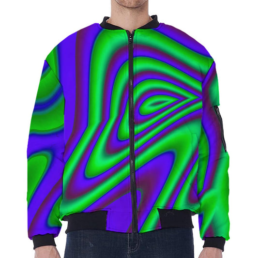 Purple Green Psychedelic Trippy Print Zip Sleeve Bomber Jacket