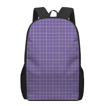 Purple Grey And White Tattersall Print 17 Inch Backpack