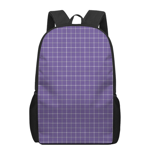 Purple Grey And White Tattersall Print 17 Inch Backpack