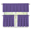 Purple Grey And White Tattersall Print 3 Piece Kitchen Curtains