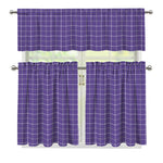 Purple Grey And White Tattersall Print 3 Piece Kitchen Curtains