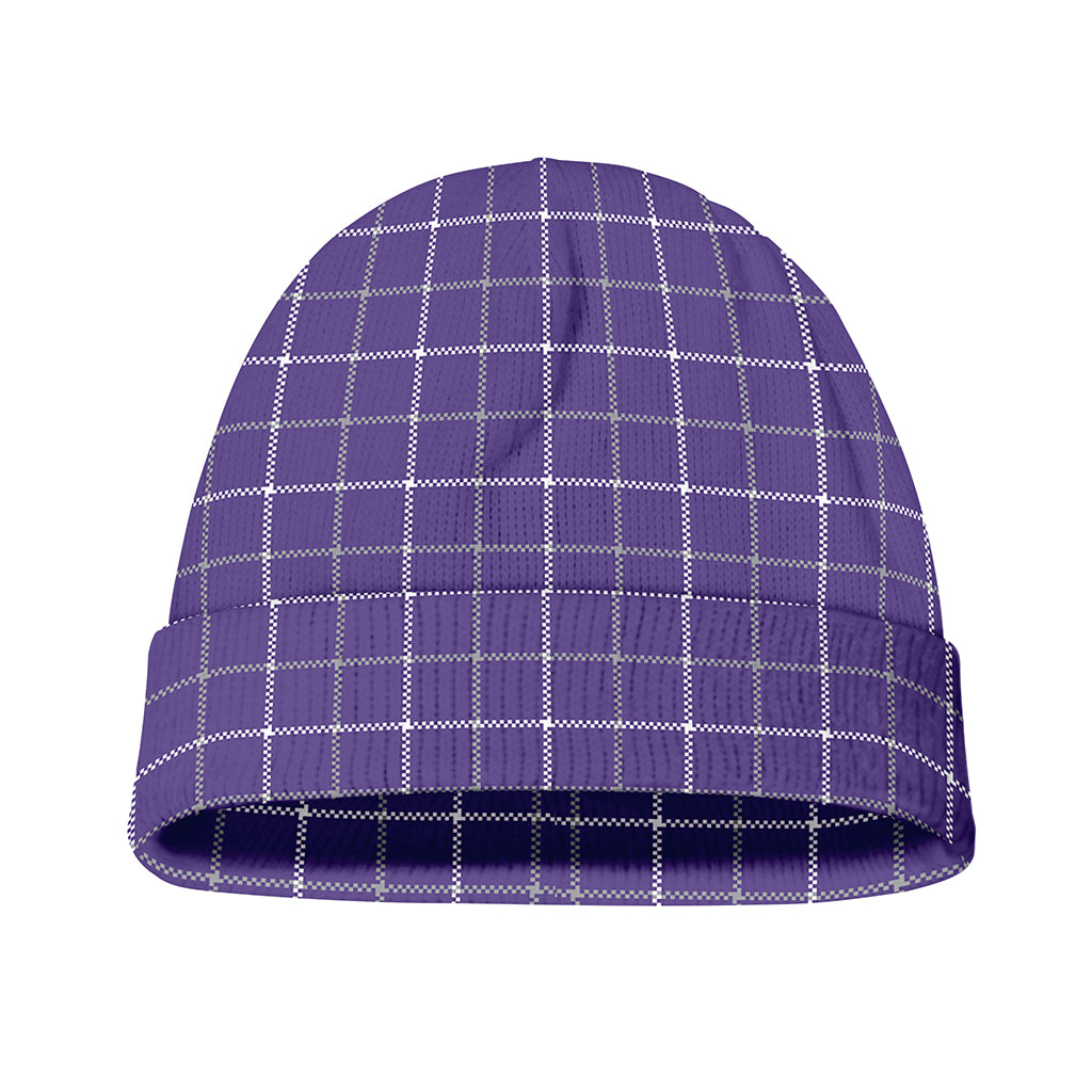 Purple Grey And White Tattersall Print Beanie