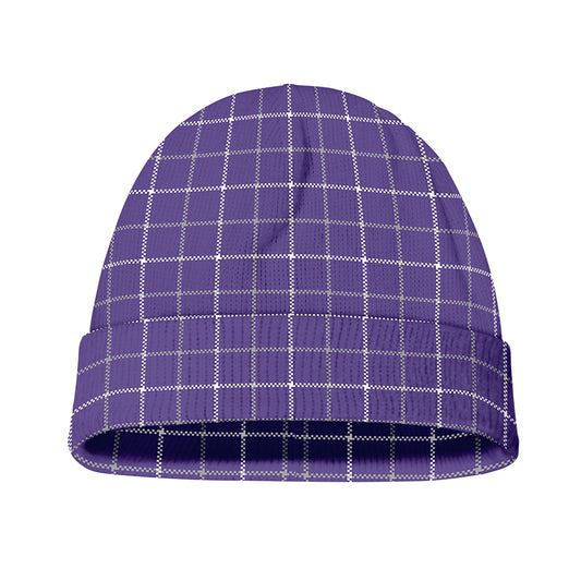 Purple Grey And White Tattersall Print Beanie