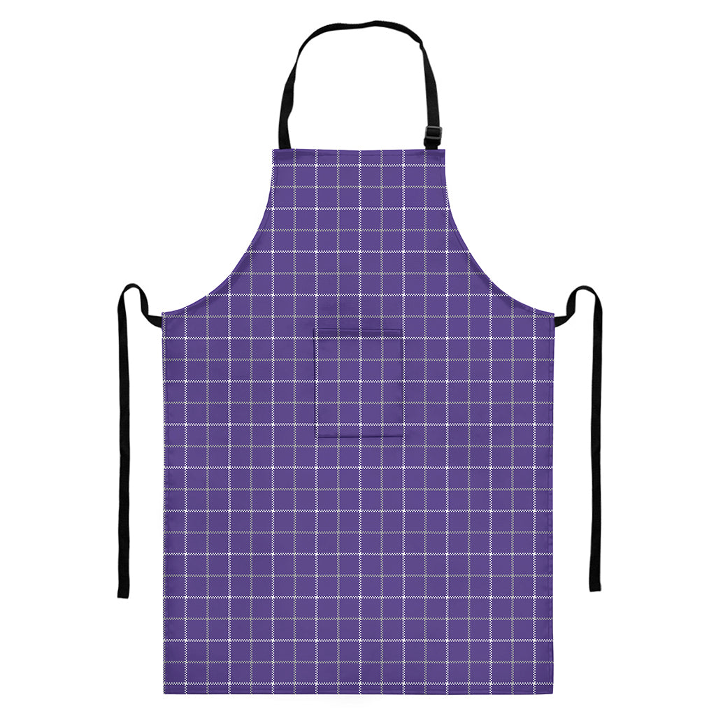 Purple Grey And White Tattersall Print Bib Apron With Pocket