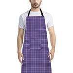 Purple Grey And White Tattersall Print Bib Apron With Pocket