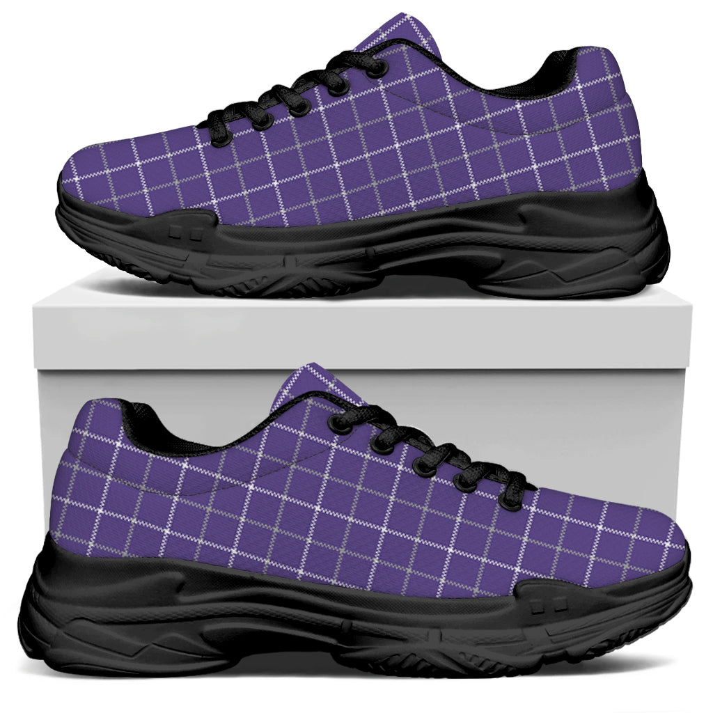 Purple Grey And White Tattersall Print Black Chunky Shoes