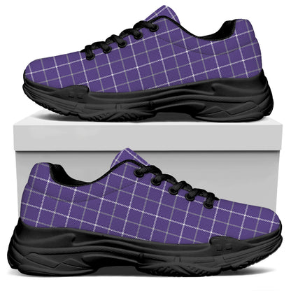 Purple Grey And White Tattersall Print Black Chunky Shoes
