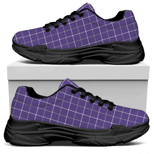 Purple Grey And White Tattersall Print Black Chunky Shoes