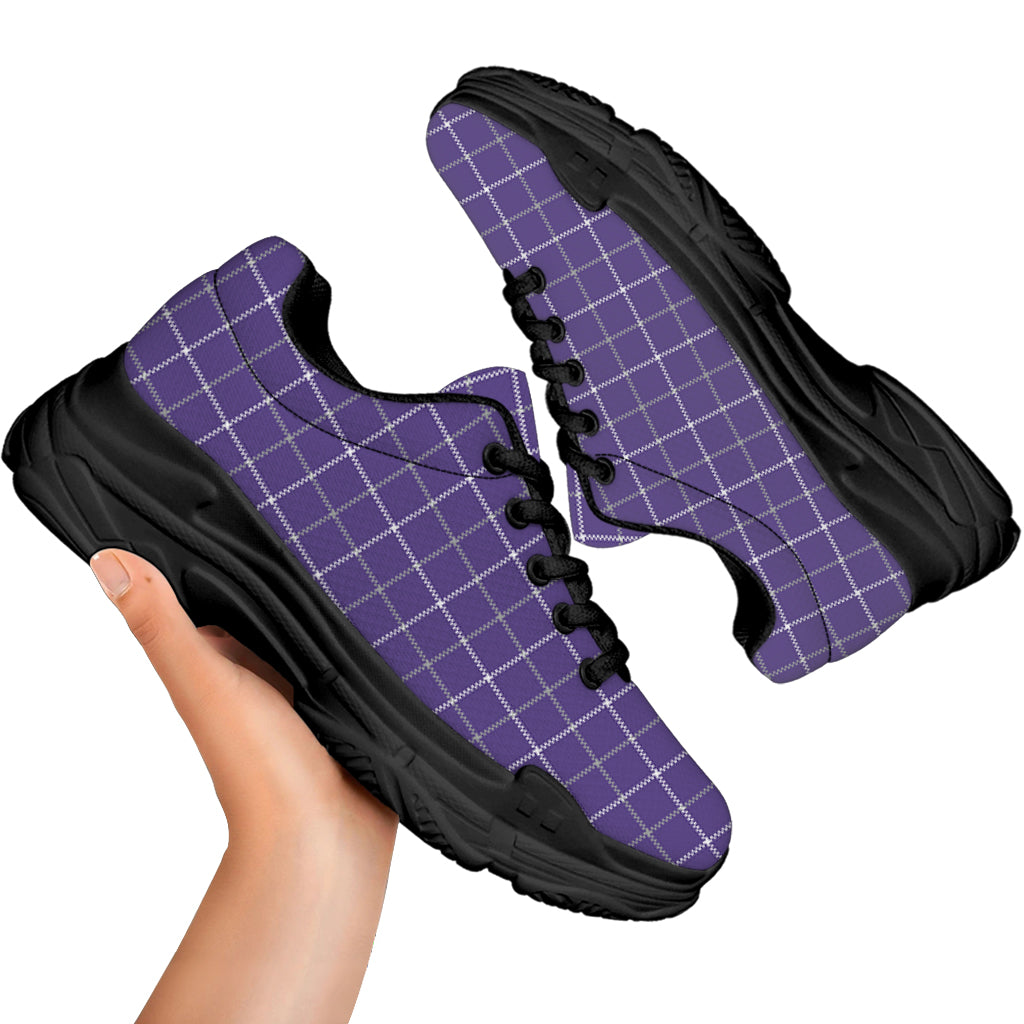 Purple Grey And White Tattersall Print Black Chunky Shoes