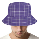 Purple Grey And White Tattersall Print Bucket Hat