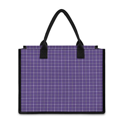 Purple Grey And White Tattersall Print Canvas Tote Bag