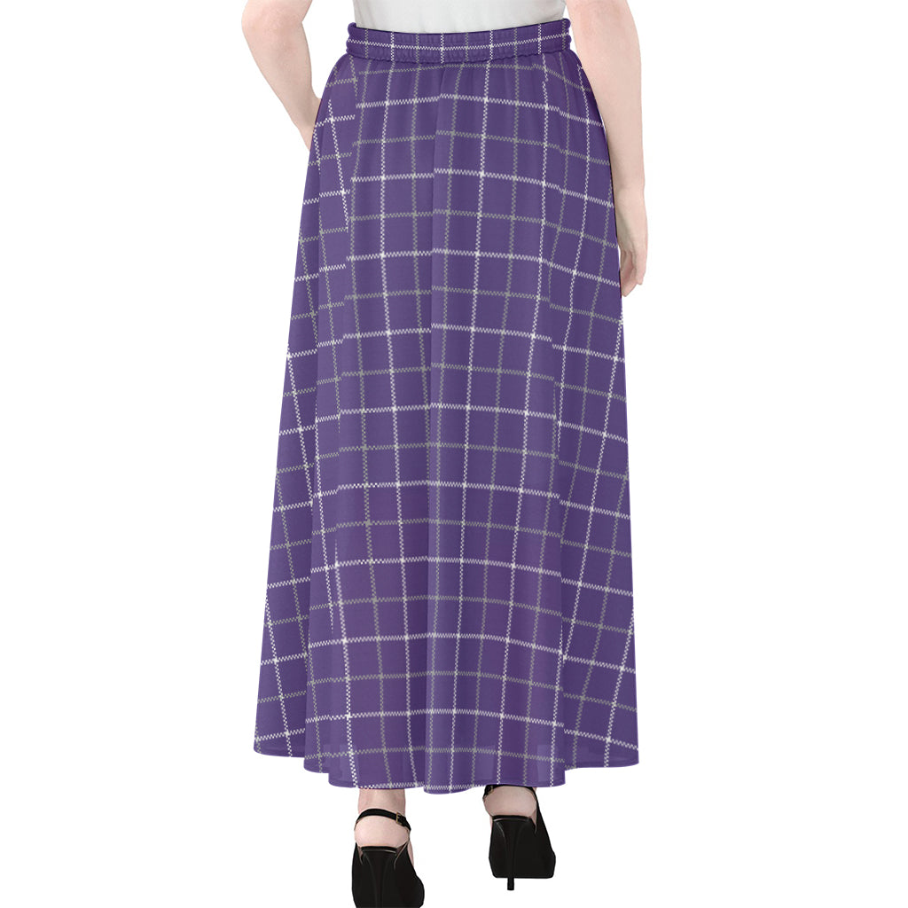 Purple Grey And White Tattersall Print Chiffon Maxi Skirt